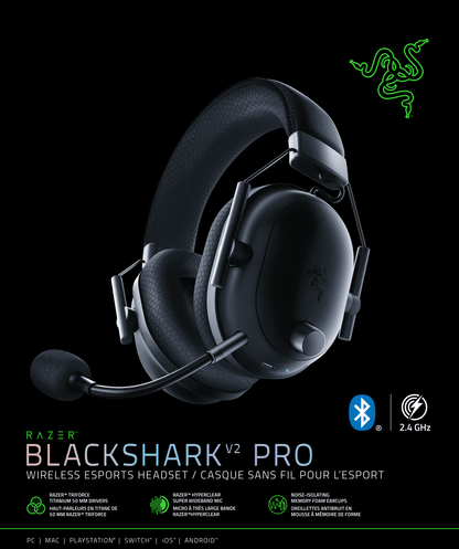 Blackshark V2 Pro Wireless PC Gaming Headset, 2.4Ghz, BT, Hyperspeed Wireless, 70Hr Battery, 320G, Black