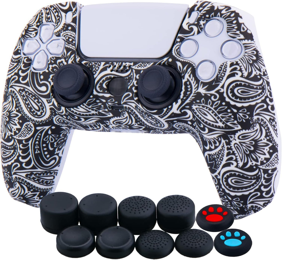 Vibrant Red Leaves Silicone Skin for PS5 Controller with 10 Thumb Grips - Enhanced Protection and Style