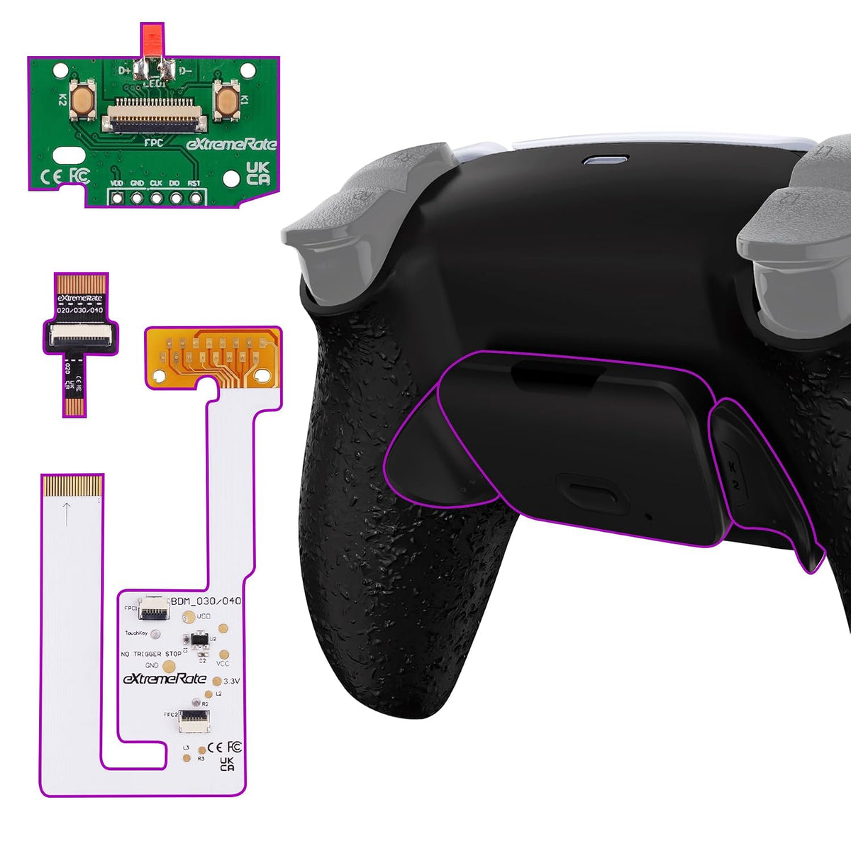 Rise V4 Programmable Remap Kit for PS5 Controller – Back Paddles with Textured Black Rear Shell, Compatible with BDM-030/040/050/060 (Controller Not Included)